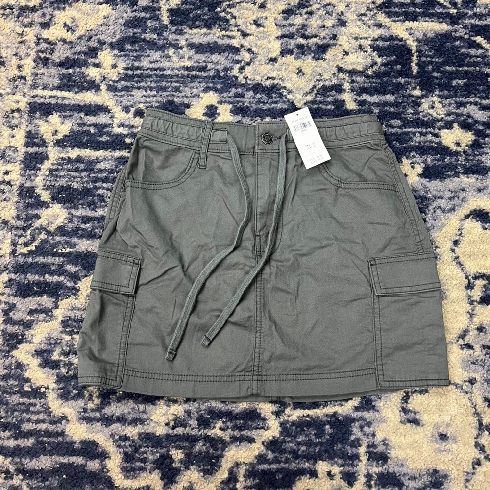 Hollister Womens Cargo Mini Skirt Dark Grey Green Drawstring Utility Small NEW
